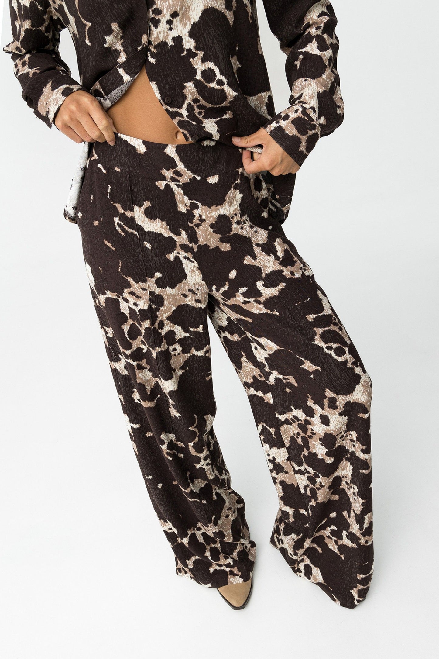 Palazzo Παντελόνι Cow Print με Πλαϊνό Φερμουάρ
