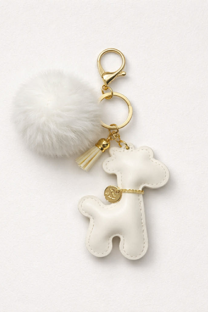Bag Charm / Μπρελόκ Καμηλοπάρδαλη Λευκό με Pom Pom