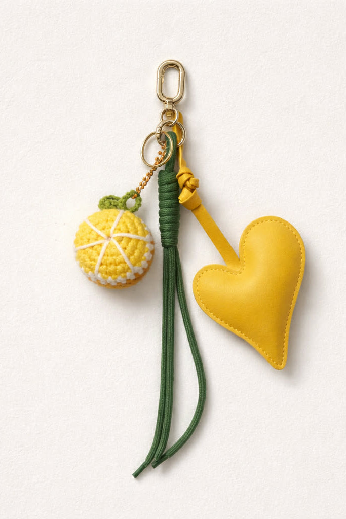 Bag Charm / Μπρελόκ Καρδιά Κίτρινη με Πορτοκάλι