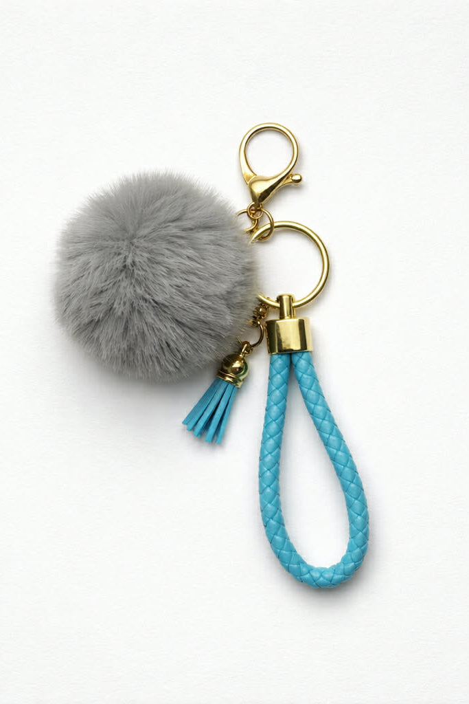 Bag Charm / Μπρελόκ Γαλάζιο με Pom Pom