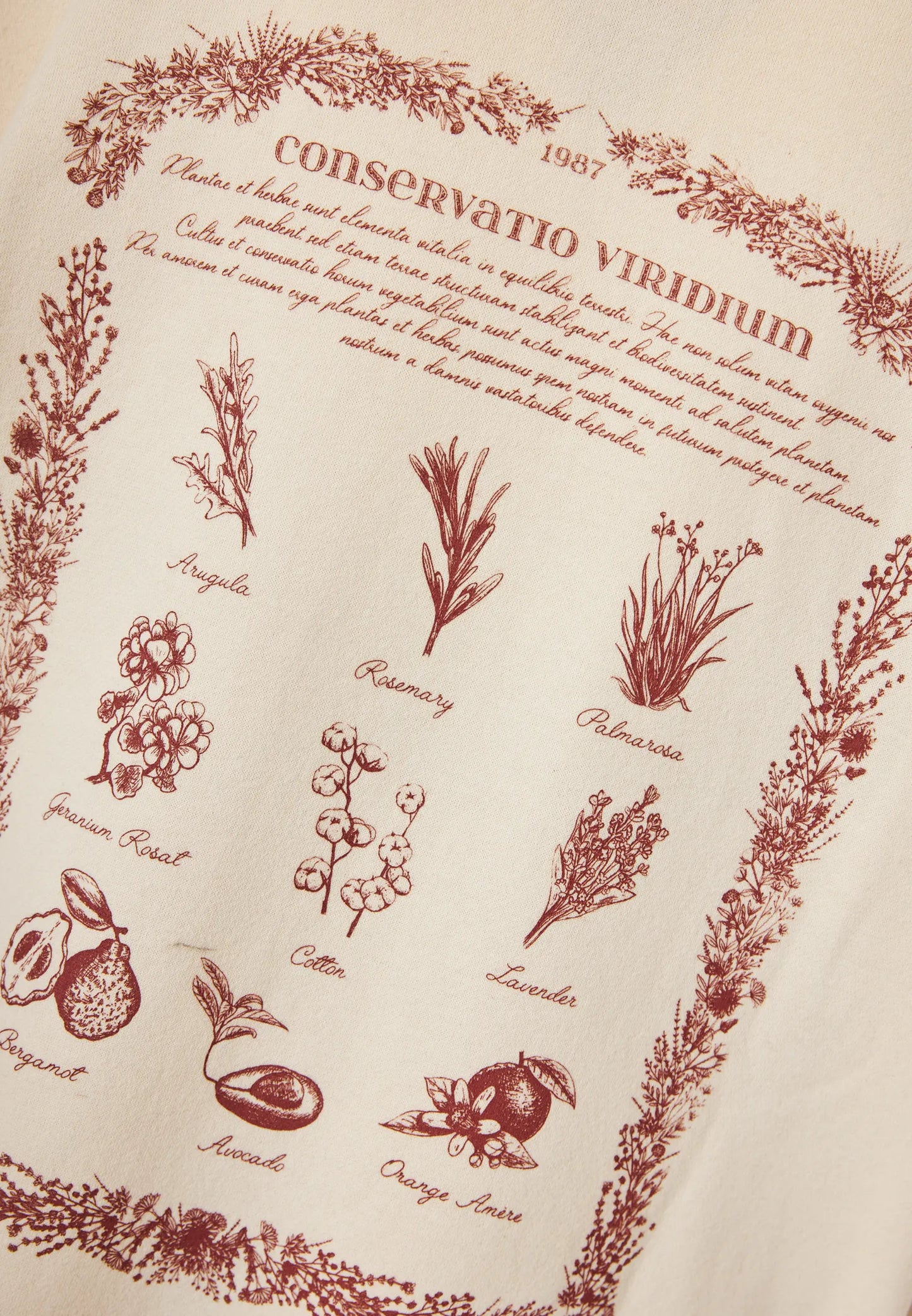 FUNKY BUDDHA Oversized Φούτερ Κουκούλα Τύπωμα με Βότανα στην Πλάτη Εκρού κοντινή λήψη τύπωμα πλάτης