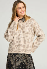 Πλεκτό πουλόβερ με λεοπάρ σχέδιο και παγιέτες