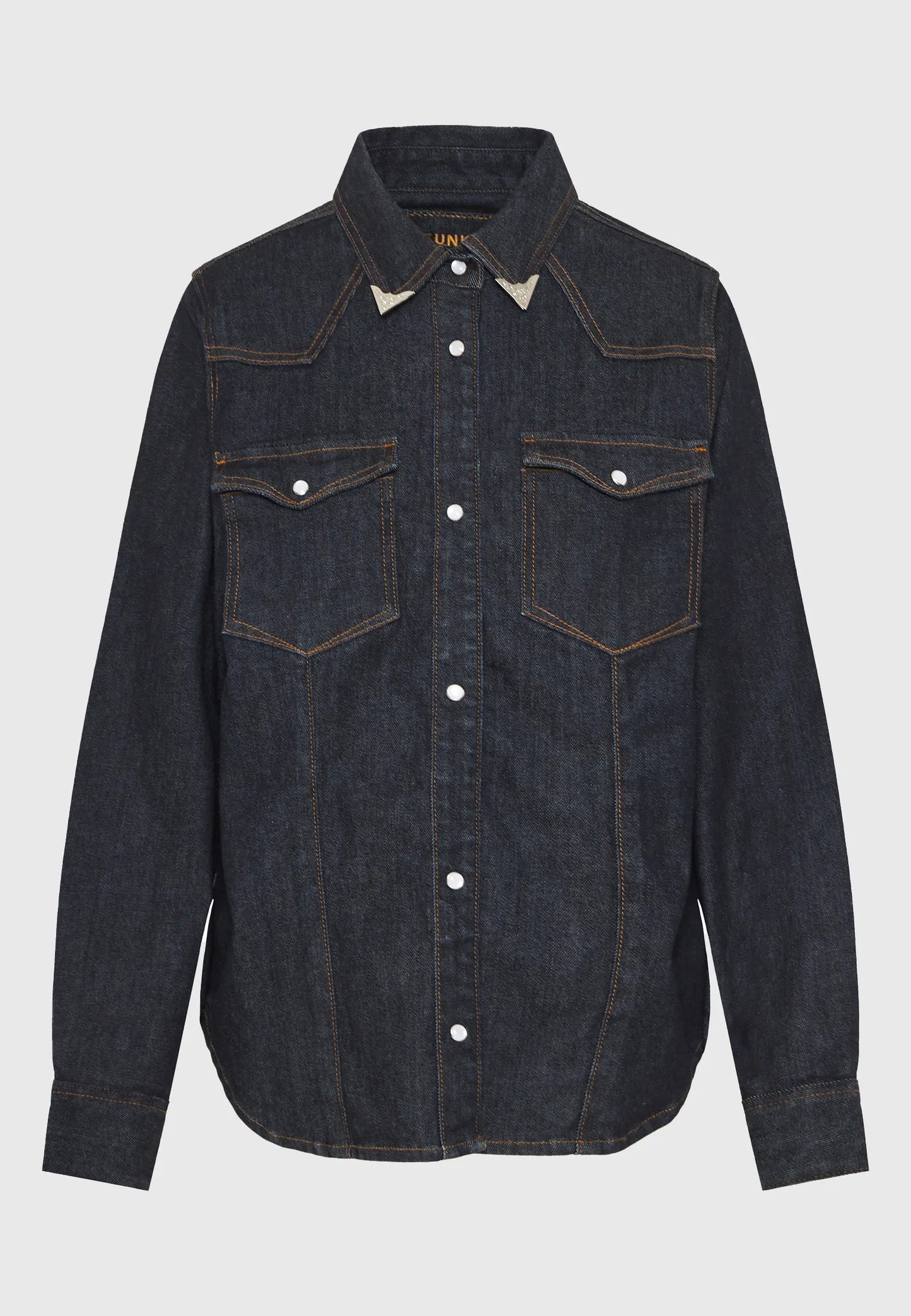 FUNKY BUDDHA Γυναικείο Τζιν Πουκάμισο Dark Blue Κανονική Εφαρμογή μπροστινή όψη
