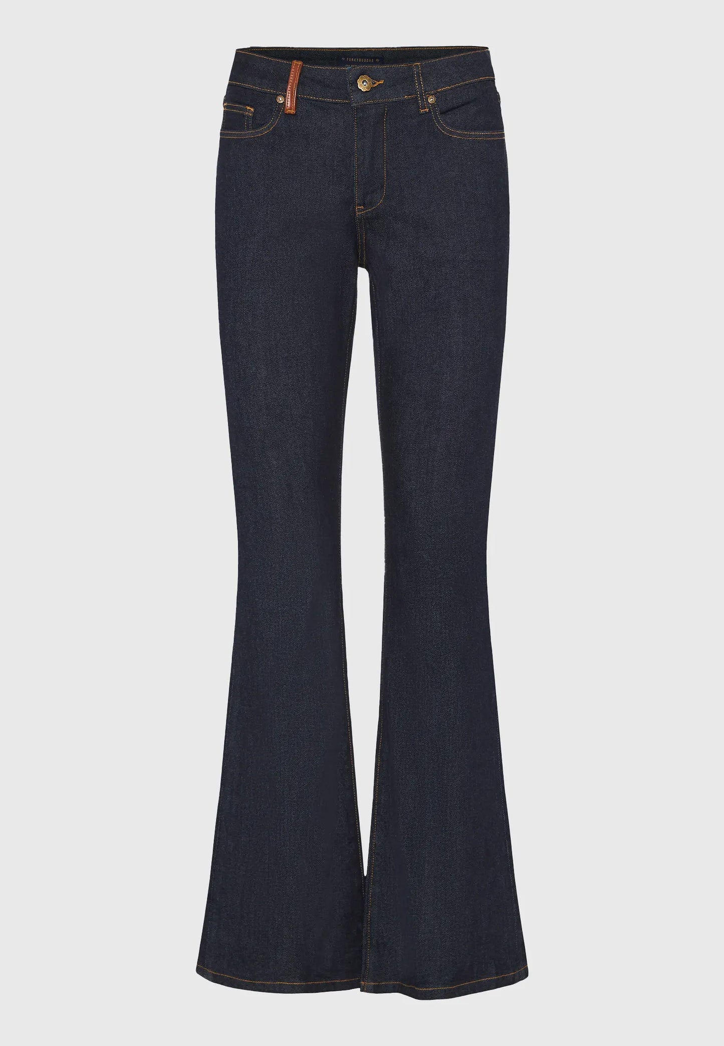 FUNKY BUDDHA Τζιν Παντελόνι Καμπάνα Σκούρο Denim Ψηλόμεσο μπροστινή όψη