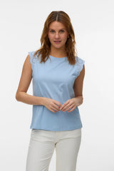 T-shirt Αμάνικο από Οργανικό Βαμβάκι Δαντέλα στον Ώμο