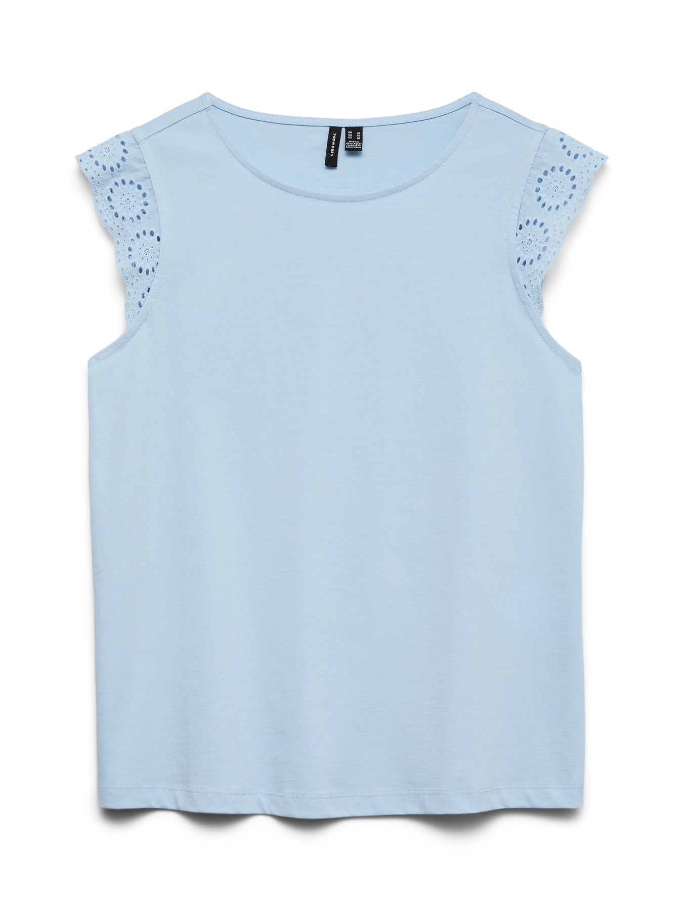 VERO MODA T-shirt Αμάνικο Οργανικό Βαμβάκι Δαντέλα στον Ώμο Γαλάζιο