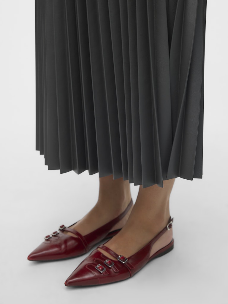 Midi Φούστα Πλισέ Δερματίνη Γκρι