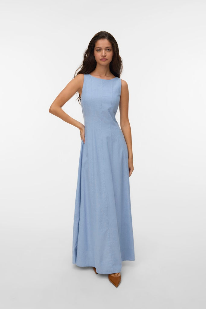 VERO MODA Φόρεμα Maxi Αμάνικο A-Line με Φόδρα Γαλάζιο μπροστινή όψη