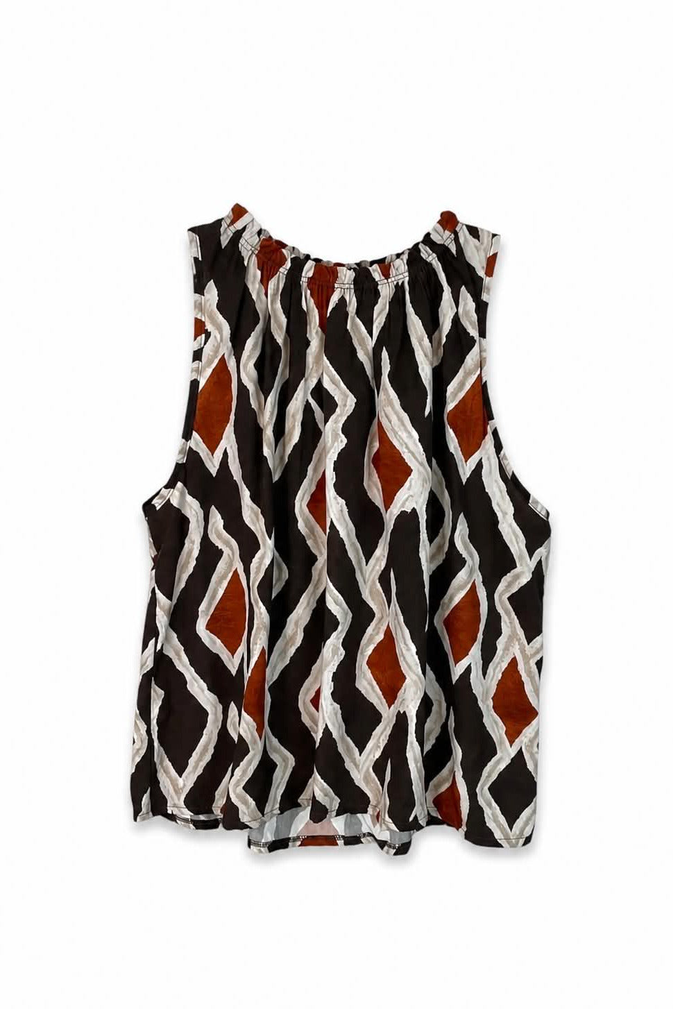 Αμάνικη Μπλούζα με Σούρα στη Λαιμόκοψη Geometric Print