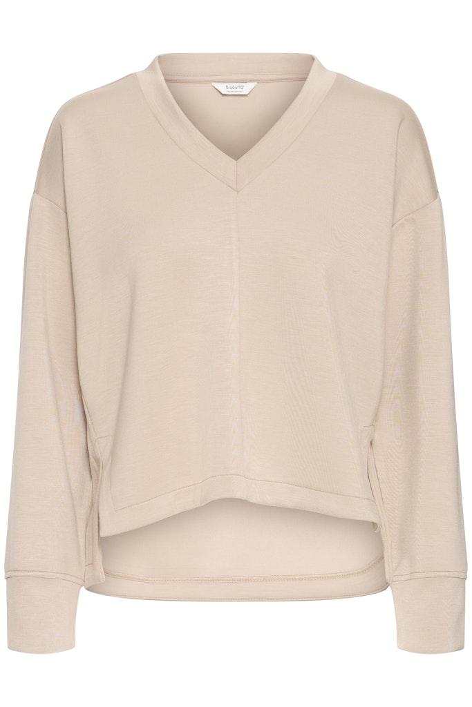 B.YOUNG Γυναικεία Μπλούζα V-Neck Cropped Fit μπεζ επίπεδη λήψη μπροστινή όψη