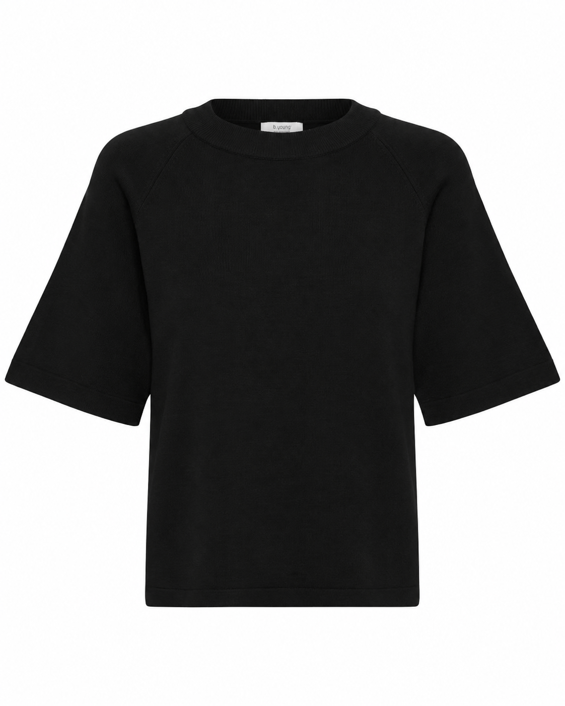 B.YOUNG γυναικείο μαύρο T-shirt boxy fit rib λαιμόκοψη — μπροστά