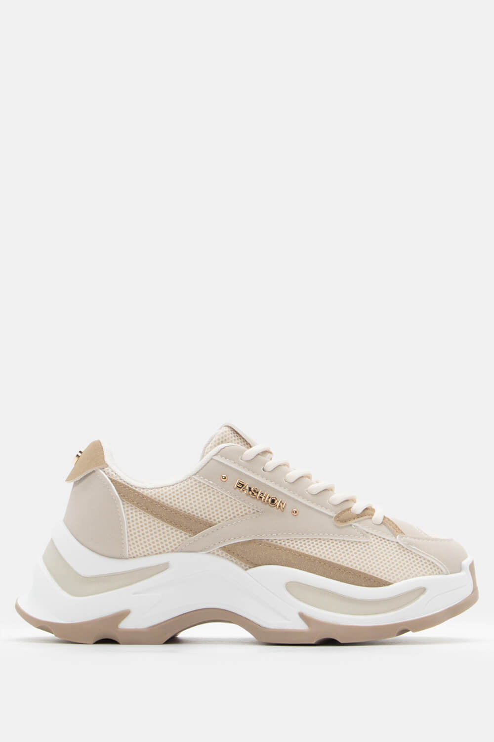 Chunky sneaker μπεζ - μονό παπούτσι με διακοσμητικές λεπτομέρειες και στρογγυλή μύτη