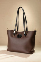 Τσάντα Ώμου Καφέ με Χρυσές Λεπτομέρειες