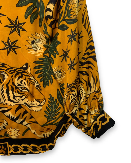 Μακρύ Πουκάμισο Animal & Floral Print σε Μουσταρδί