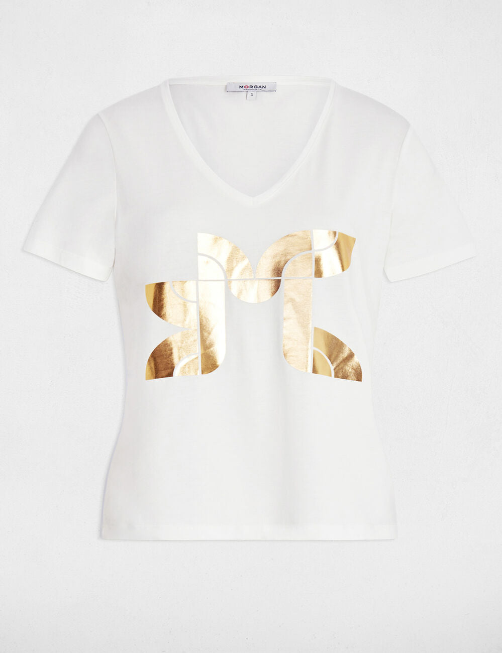 Morgan γυναικείο cropped T-shirt με χρυσό μονόγραμμα