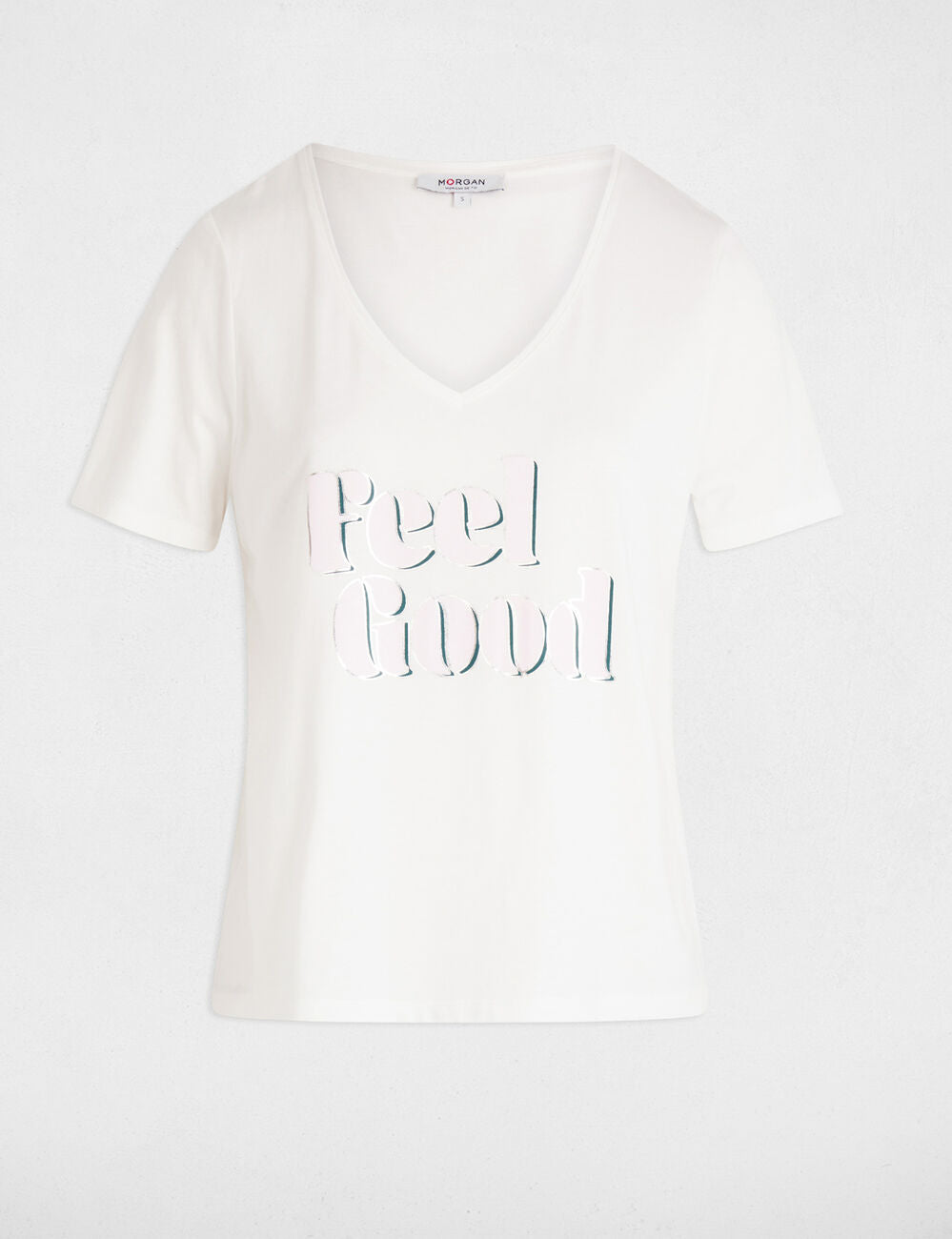 Morgan γυναικείο V-neck T-shirt με "Feel Good" slogan