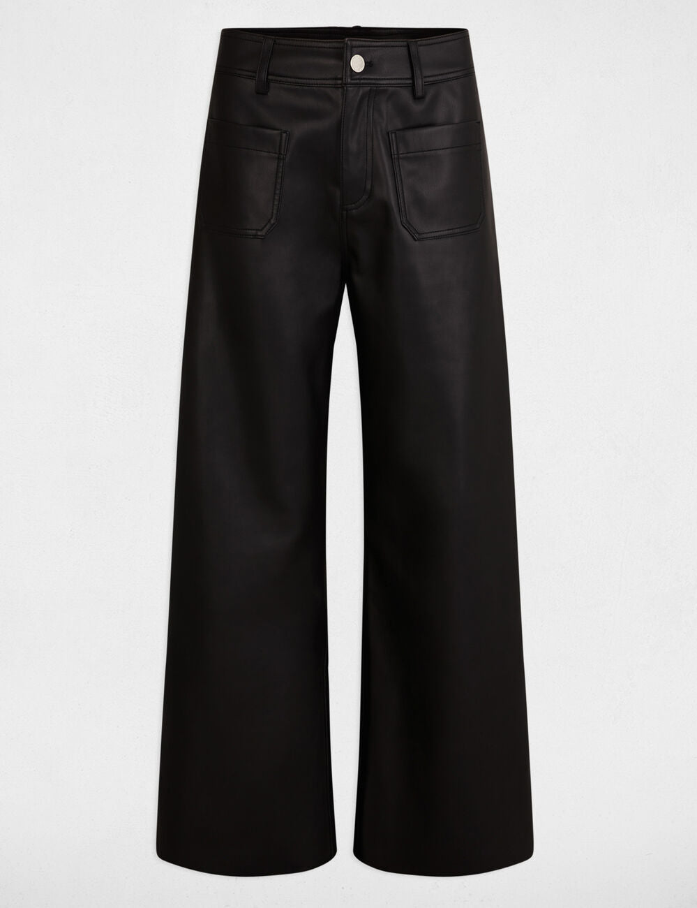 Morgan γυναικείο wide παντελόνι με ψηλή μέση και faux leather όψη