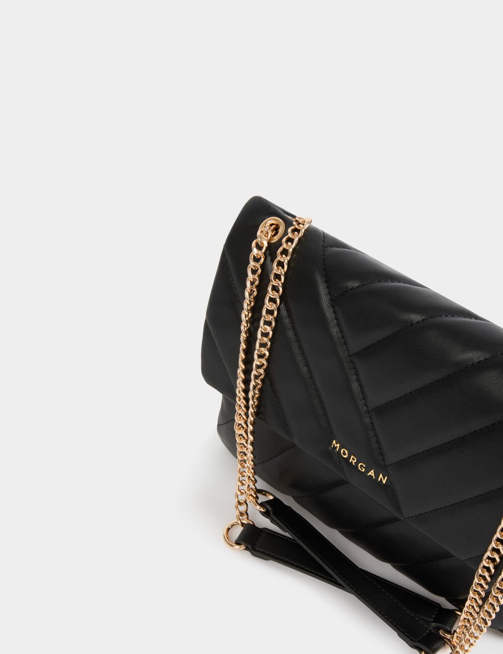 MORGAN Γυναικεία Τσάντα Ώμου Quilted Καπιτονέ με Αλυσίδα Μαύρη λεπτομέρεια
