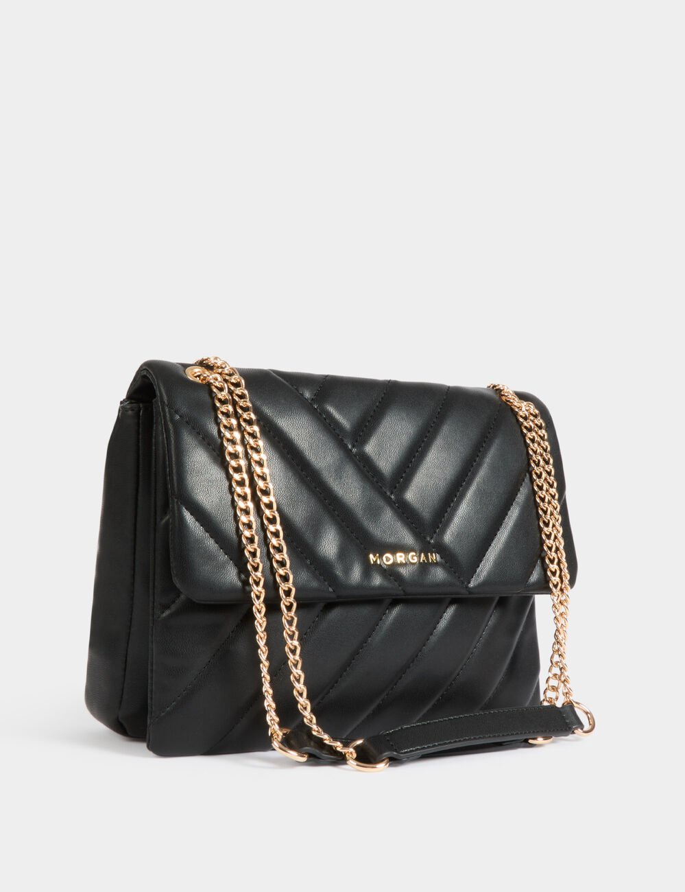 MORGAN Γυναικεία Τσάντα Ώμου Quilted Καπιτονέ με Αλυσίδα Μαύρη πλάγια όψη