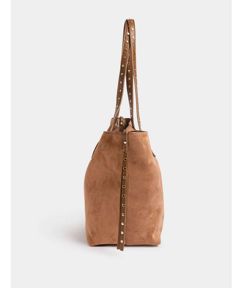 MORGAN Τσάντα Suede Camel - λεπτομέρεια τρουκς