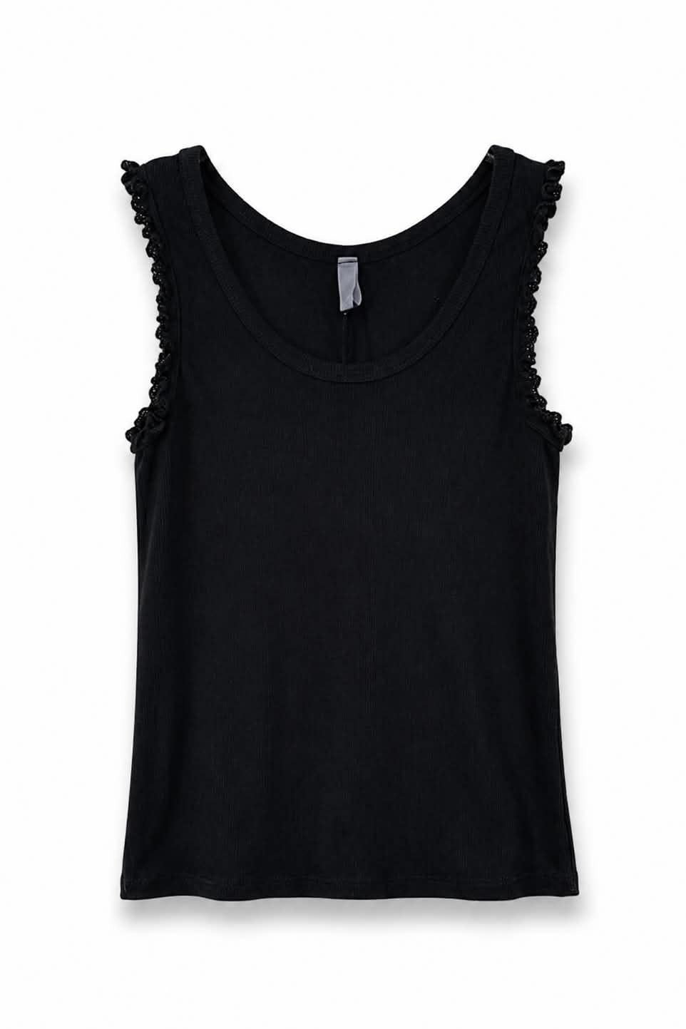 Γυναικείο tank top rib μαύρο με λεπτομέρεια δαντέλας