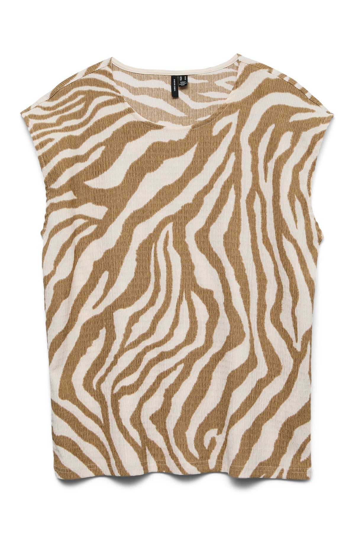 VERO MODA Μπλούζα Animal Print Κοντομάνικη Κανονική Εφαρμογή Μπεζ-Εκρού