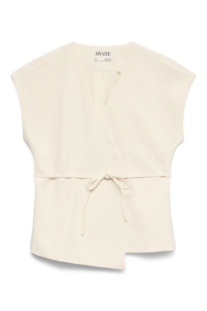 VERO MODA Γυναικείο Γιλέκο V Λαιμόκοψη Ασύμμετρο Εκρού