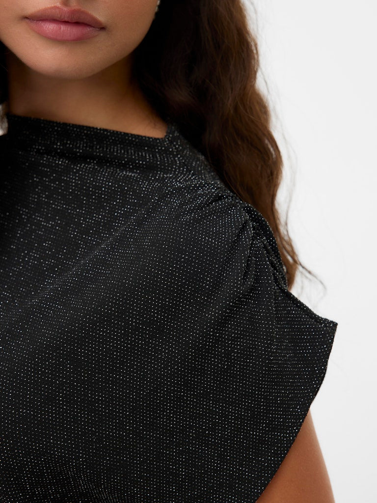 Vero Moda Μπλούζα Μαύρη με Lurex – λεπτομέρεια σούρας στον ώμο