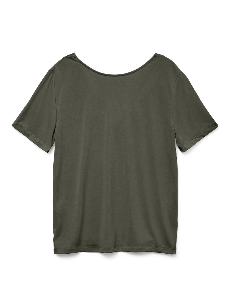 Πίσω όψη της λαδί γυναικείας μπλούζας VERO MODA που μπορεί να φορεθεί και ανάποδα για διπλό στυλ