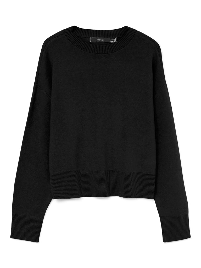 Vero Moda γυναικείο basic πουλόβερ μαύρο με χαλαρούς ώμους