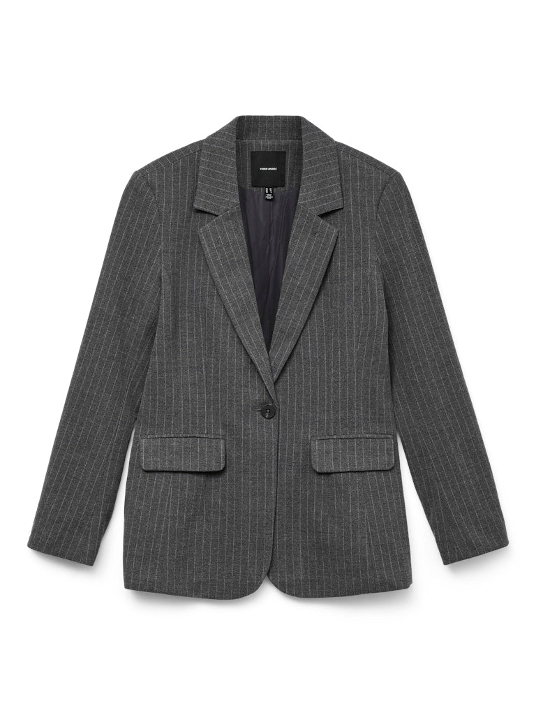 Vero Moda γυναικείο κοντό slim blazer σε γκρι μελανζέ με λεπτές ρίγες