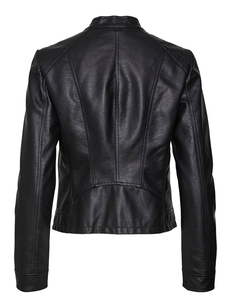 Κομψό μαύρο biker jacket VERO MODA από δερματίνη με χαρακτηριστικό γιακά - πίσω όψη