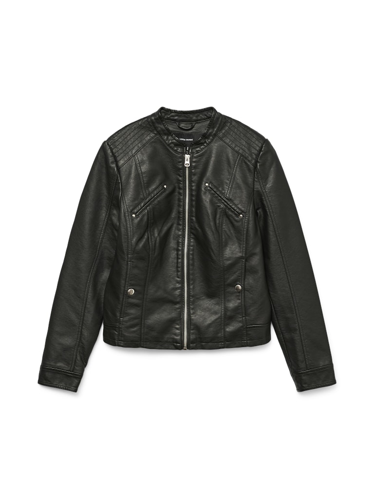 VERO MODA γυναικείο μαύρο biker jacket από δερματίνη με φερμουάρ - μπροστινή όψη