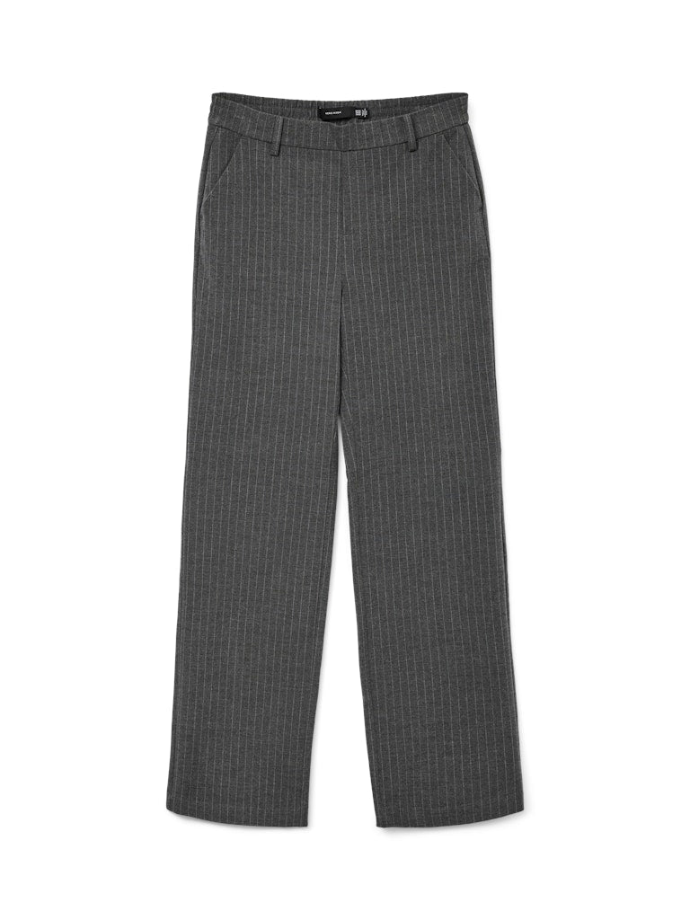 Vero Moda γυναικείο straight παντελόνι σε γκρι μελανζέ με λεπτές ρίγες μπροστινή όψη