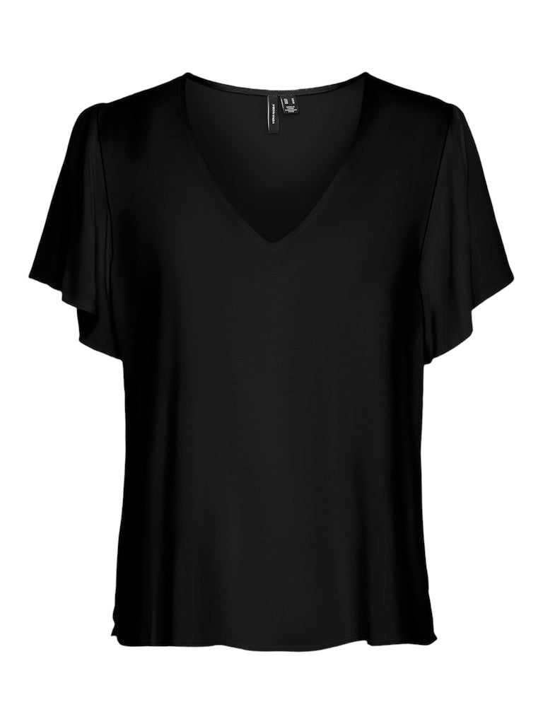 VERO MODA γυναικεία μαύρη μπλούζα από viscose με κομψή v-λαιμόκοψη και χαλαρά μανίκια