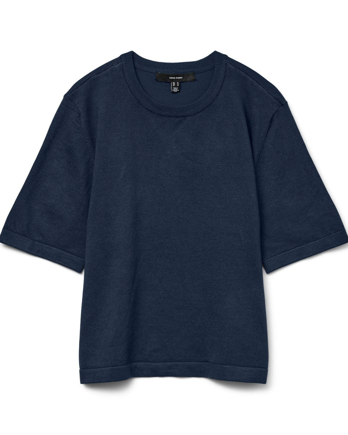 μπλε navy πλεκτή μπλούζα Vero Moda κοντομάνικη μπροστινή όψη