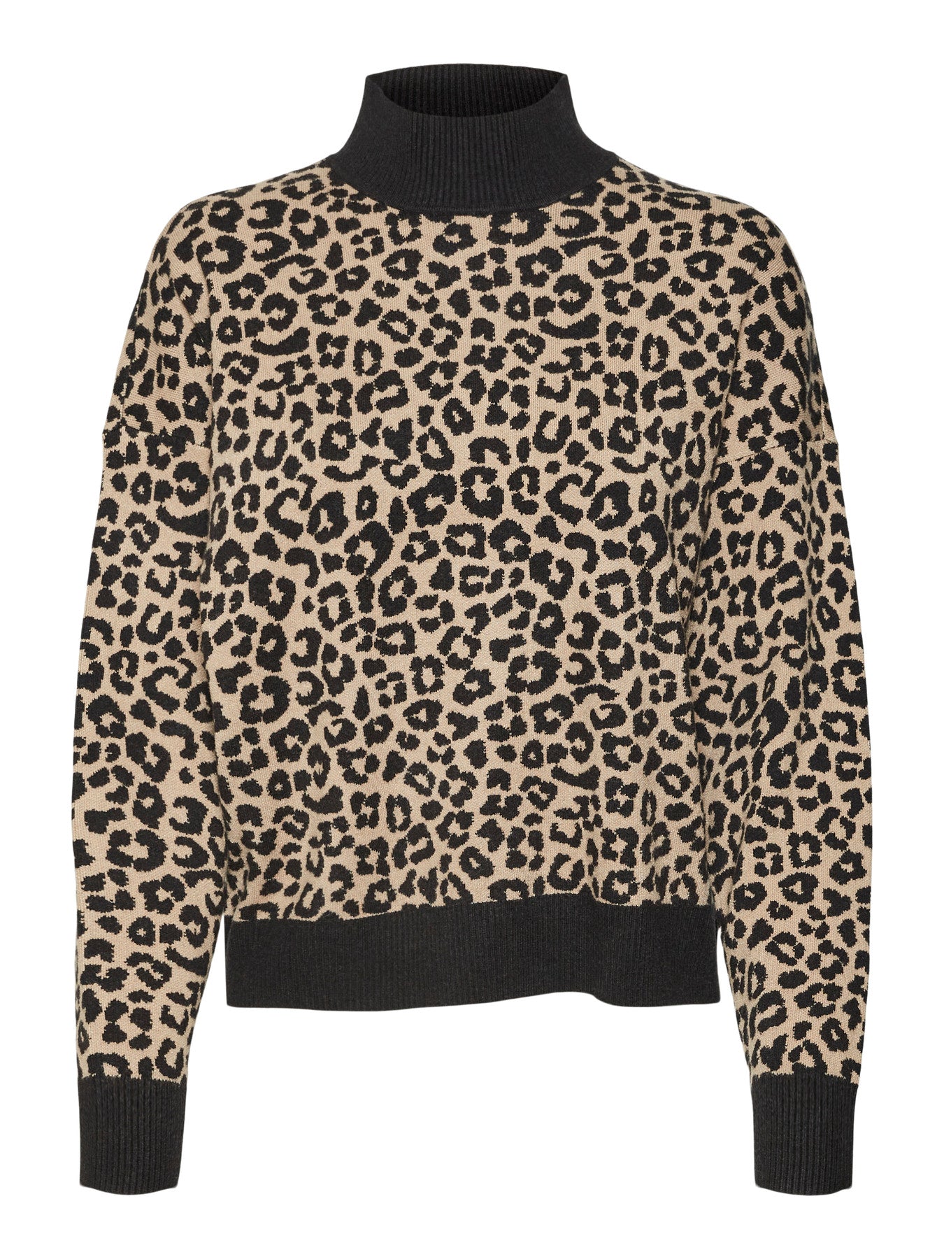 VERO MODA Πλεκτό Πουλόβερ Leopard Print Ψηλός Γιακάς