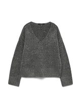 Πουλόβερ V-Neck Χαμηλοί Ώμοι Γκρι Μελανζέ