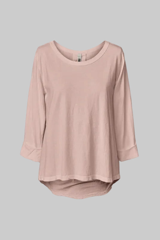 Wendy Trendy Γυναικεία ασύμμετρη μπλούζα από βαμβακερό ύφασμα σε dusty pink χρώμα με κουφόπιετα στη μέση της πλάτης