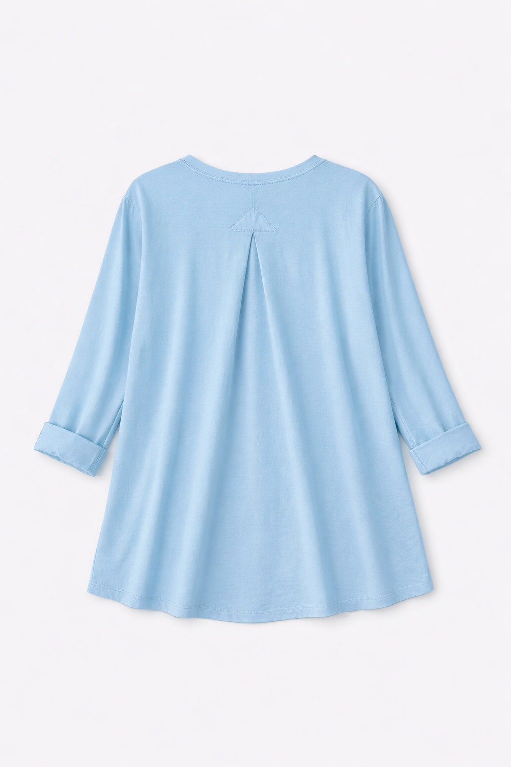 Wendy Trendy Γυναικεία ασύμμετρη μπλούζα από βαμβακερό ύφασμα σε γαλάζιο χρώμα με κουφόπιετα στη μέση της πλάτης πίσω όψη