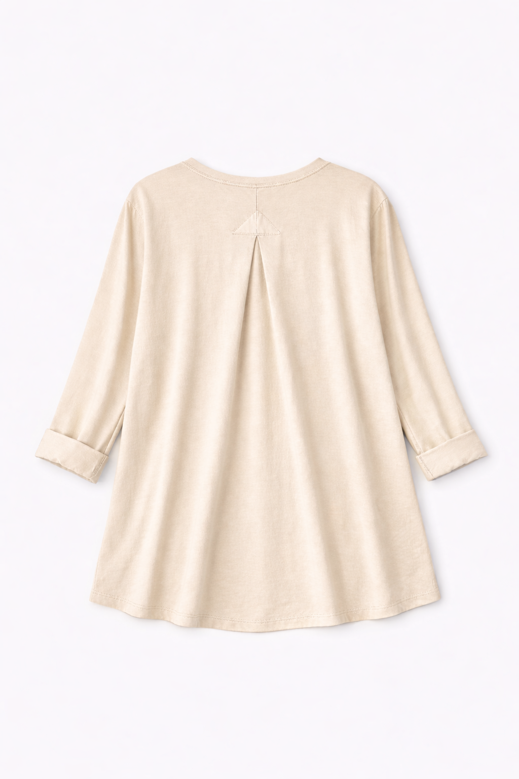 Wendy Trendy Γυναικεία ασύμμετρη μπλούζα από βαμβακερό ύφασμα σε μπεζ χρώμα με κουφόπιετα στη μέση της πλάτης λεπτομέρεια