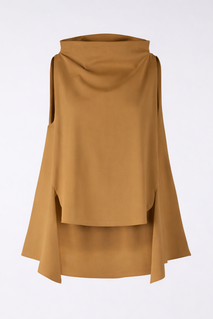 Wendy Trendy τουνίκ camel Punto Milano με ψηλό γιακά και άνοιγμα στο πλάι