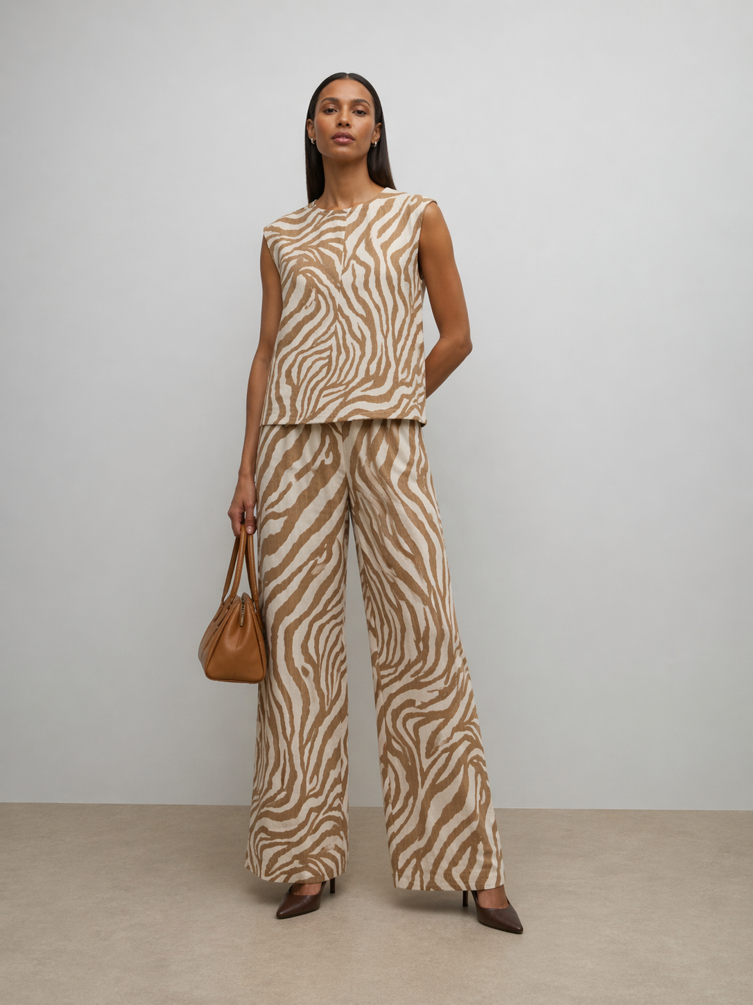 Zebra Μπεζ Top & Παντελόνα | VERO MODA