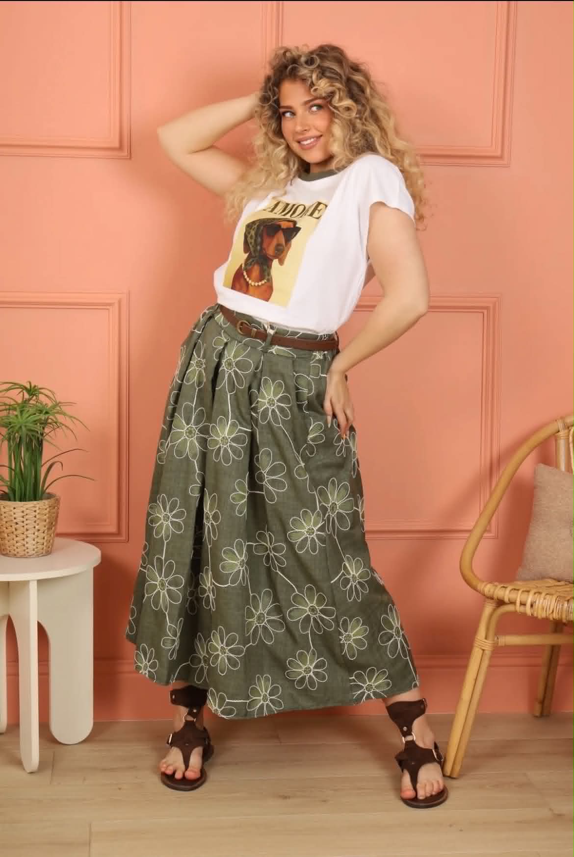 T-shirt με Print Σκυλάκι AMOR
