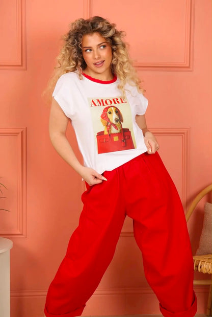 T-shirt με Print Σκυλάκι AMOR