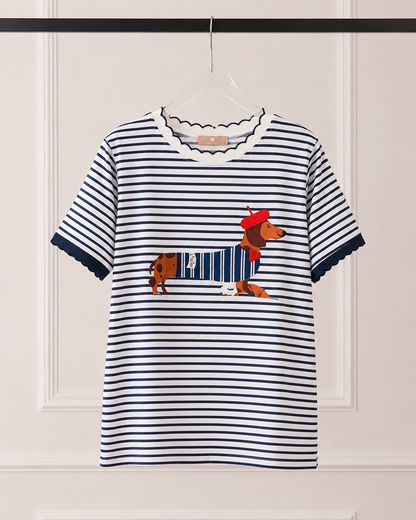 T-shirt Ριγέ με Print Σκυλάκι