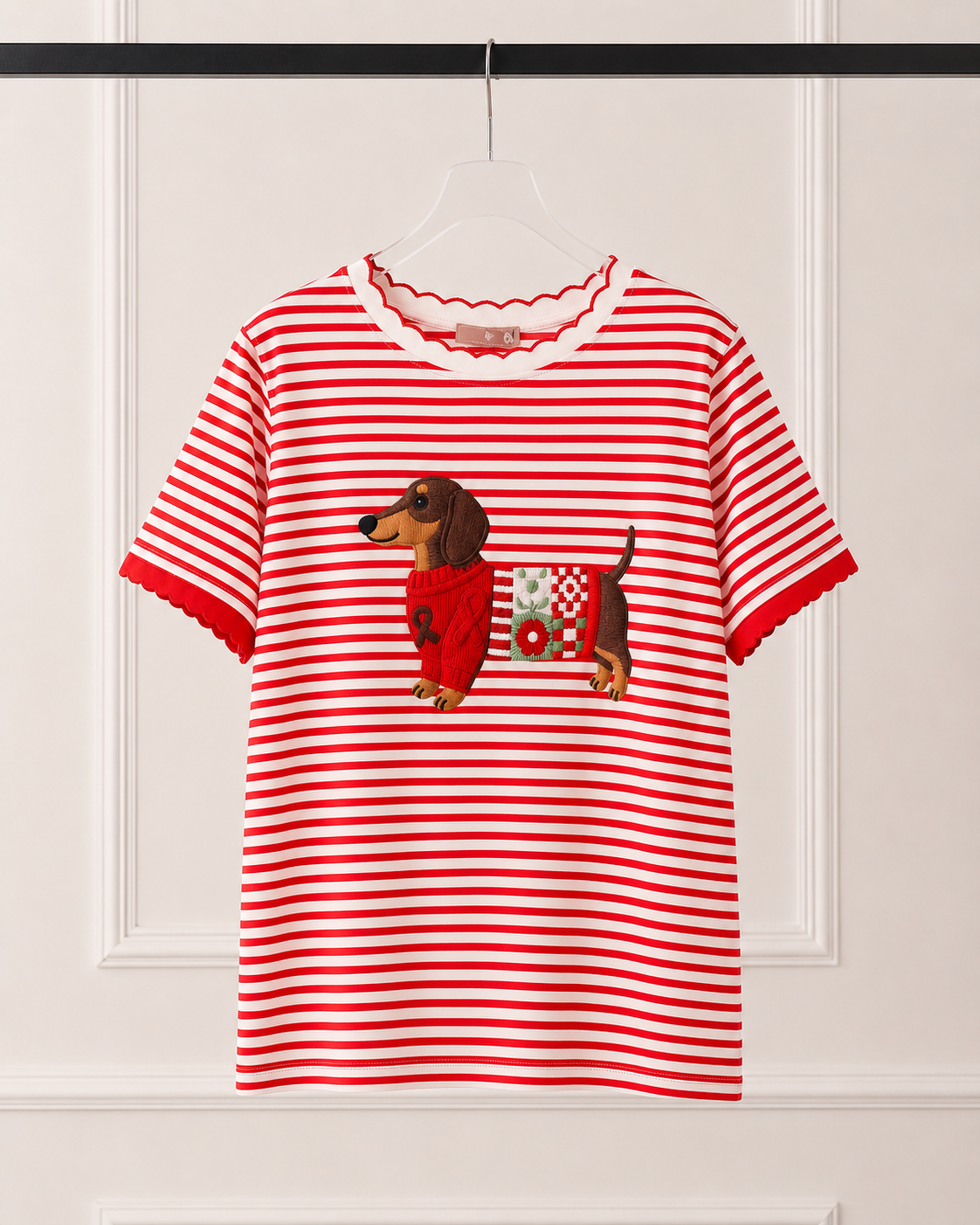 T-shirt Ριγέ με Print Σκυλάκι