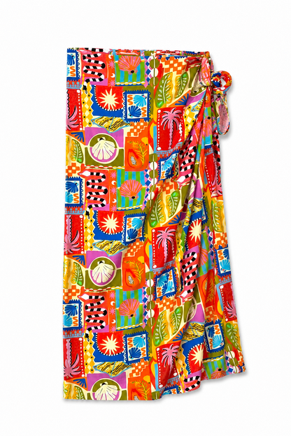 Φούστα-παρεό εμπριμέ με κόμπο και σκίσιμο