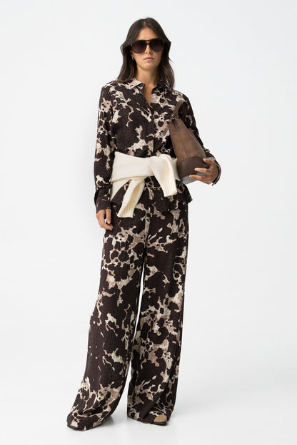 Tiffosi Palazzo Παντελόνι Animal Print με Πλαϊνό Φερμουάρ statement style ολόσωμη εμφάνιση