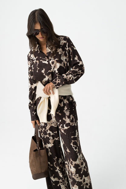 Tiffosi Palazzo Παντελόνι Animal Print με Πλαϊνό Φερμουάρ statement style front